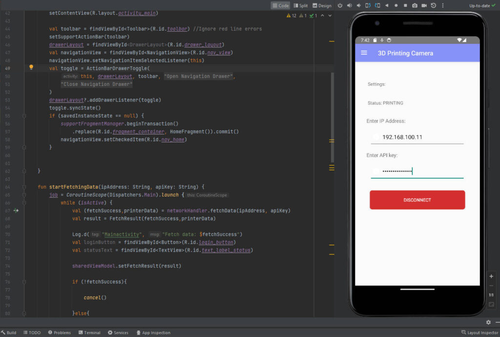 Android sovelluksen kehitys - 3D tulostimen rajapinta